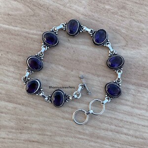 Amethyst Gemstone Bracelet, Handmade Bracelet, 925 Sterling Silver Bracelet, Oval Shape Bracelet, Minimalist Bracelet, Spain Bracelet, Gifts