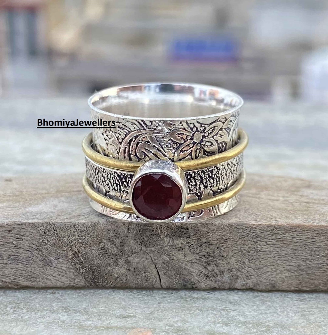 Rubymotion Spinner Rings Ruby Brass Silver Spinner Ring, Thumb Rings Women, Meditation Ring ...