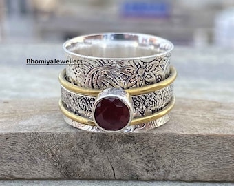 Ruby Gemstone Ring, 925 Sterling Silver Ring, Silver Spinner Ring, Handmade Jewelry, Anxiety Jewelry, Brass Spinner Ring, Meditation Ring
