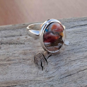 Oyster Copper Turquoise Ring: Boho 925 Sterling Silver Statement Ring