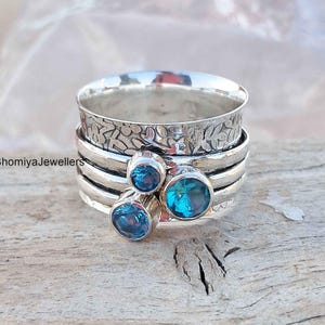 Blue Topaz Spinner Ring: Sterling Silver Meditation Fidget Ring