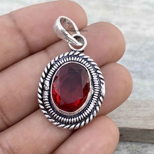 Handmade Red Garnet Sterling Silver Pendant: Antique Boho Jewelry