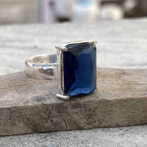 Blue Sapphire Sterling Silver Ring: Cushion Cut Gemstone, September Birthstone