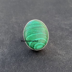 Dainty Malachite Gemstone Ring: 925 Sterling Silver Boho Fidget Jewelry