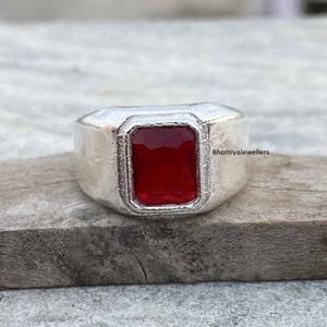 Handmade Garnet Sterling Silver Men&#39;s Ring: Boho Statement Jewelry