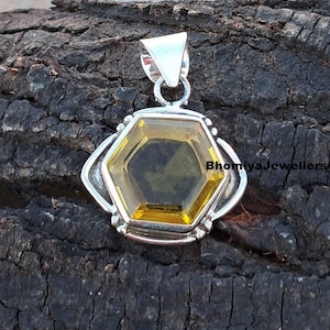 Citrine Pendant, Vintage Pendant, Hexagon Citrine Gemstone Pendant Jewelry, Citrine Gemstone Pendant, Handmade item Christmas Bestseller