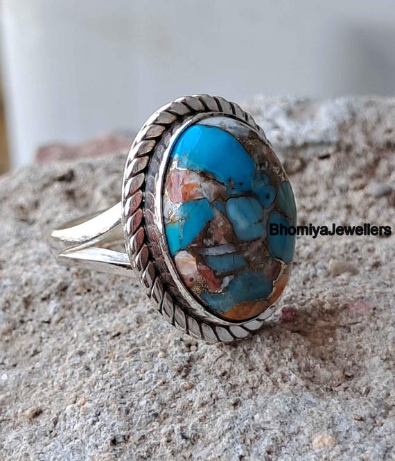 Valentinstag Blau Kupfer Türkis Edelstein 925 Sterlingsilber Ring