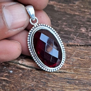 Red Garnet Gemstone Pendant, 925 Sterling Silver Pendant, Unique Pendant, Handmade Jewelry Pendant, Women Necklace, Charm Pendant, Gift Her