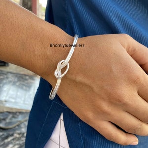 Sterling Silver Love Knot Cuff Bracelet: Boho Friendship Bangle