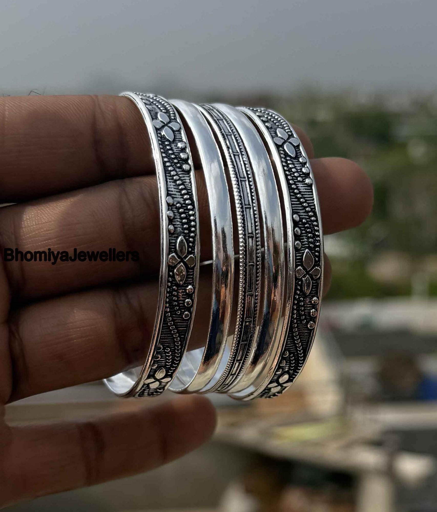 Handmade Sterling Silver Bangle Set: Boho Stacking Bangles - Etsy