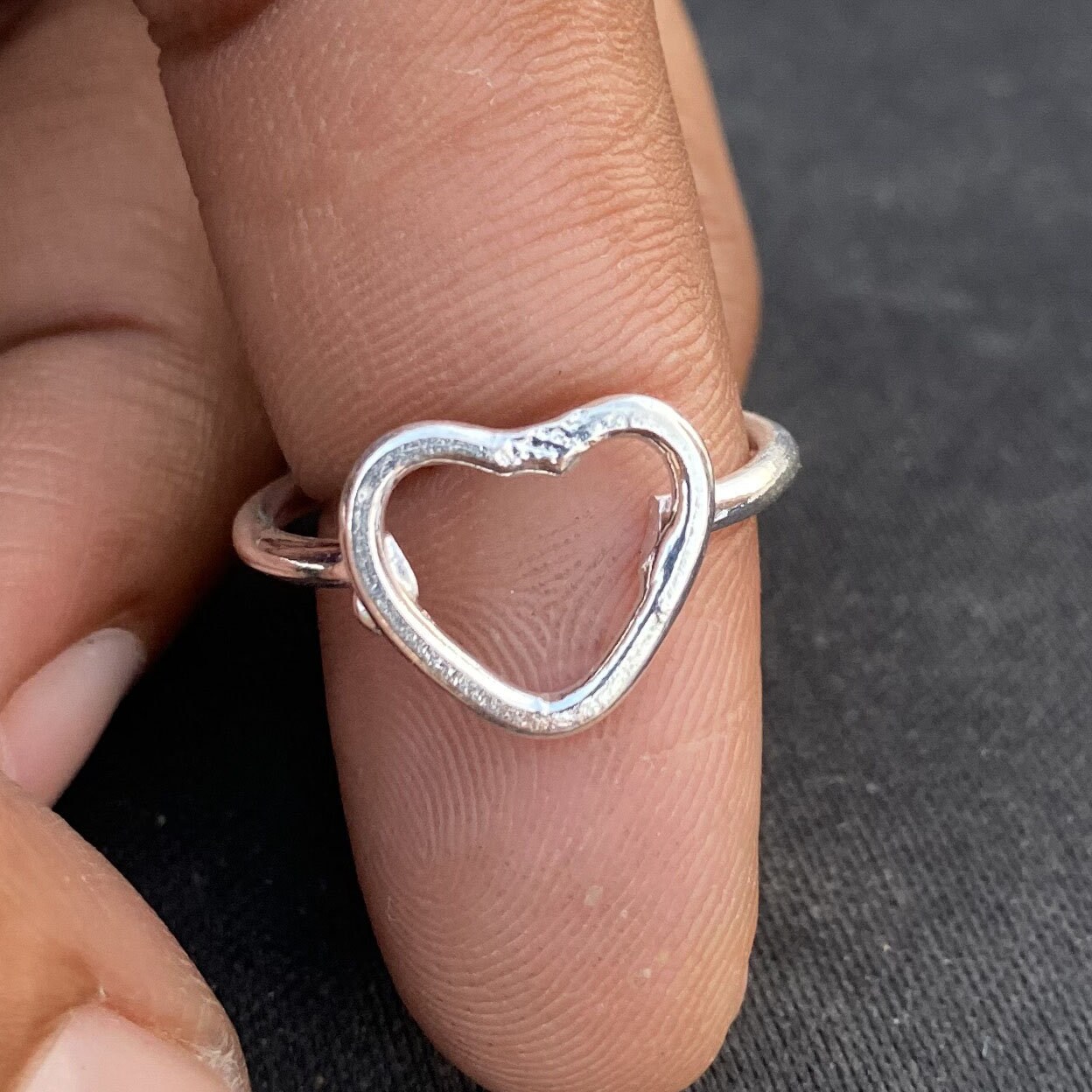 Sterling Silver Heart Ring, Dainty Boho Anniversary Band, Handmade 