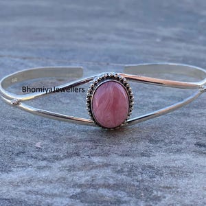 Rosa Mondstein Armreif, 925 Sterling Silber Armreif, Mondstein Armband, verstellbarer Armreif, handgemachter Armreif, schöne Charme Armreif Geschenke
