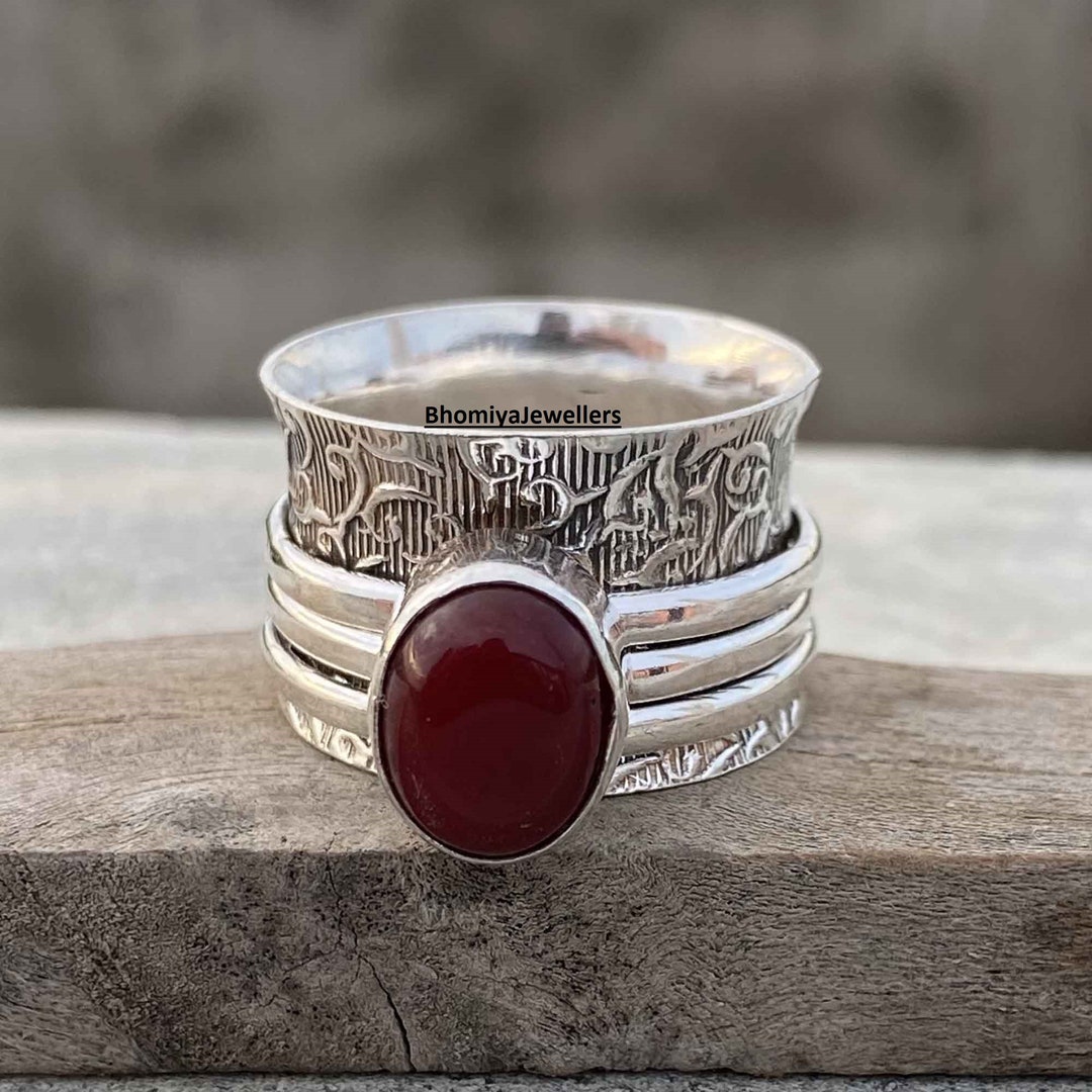 Rubymotion Spinner Rings Ruby Gemstone Silver Spinner Ring, Boho Thumb Ring - Etsy