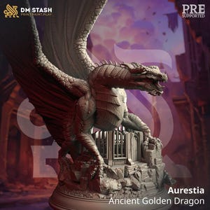 DM Stash: Antico Drago d'Oro - Aurestia Miniatura/Figura 32 mm - Stampa 3D di alta qualità - Gioco da tavolo, Gioco di ruolo, Collezionismo