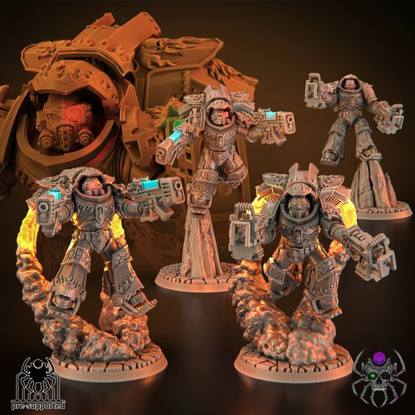 EightLegsMiniatures: Flame Lizards Marines - Breakers Squad (4 Minis) - 32mm Tabletop Kit - 8K 3D Druck - Für Wargaming, Tabletop, RPG