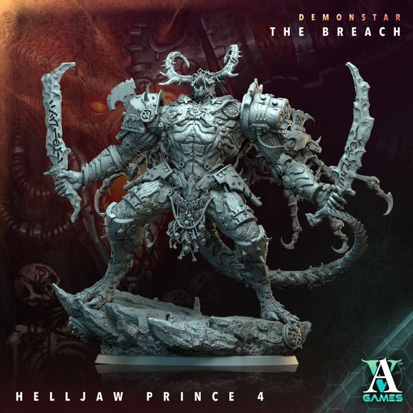 Archvillain Games: Demonstar - The Breach - Helljaw Prince (4 options) - 32 mm Miniature Kit - 8K 3D Printing - Wargaming, Tabletop, RPG