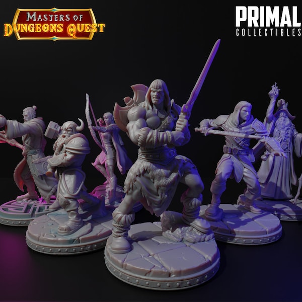 PRIMAL Collectables: Masters of Dungeons Quest - Basic Hero Set (5 Heroes) - 32 mm Board Game Figure - 8K 3D Print - For Tabletop, RPG