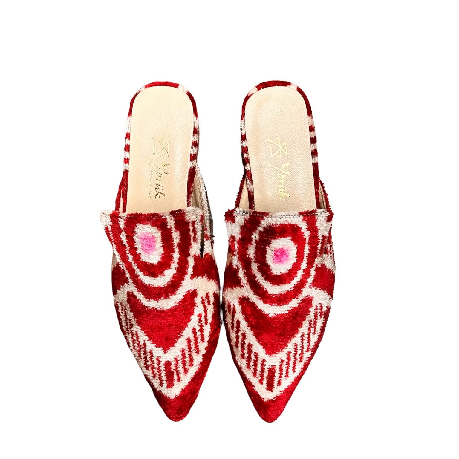 Red Velvet Slipper, Winter Leather Slipper, Short Heel Slipper, Red Slipper, Velvet Mule