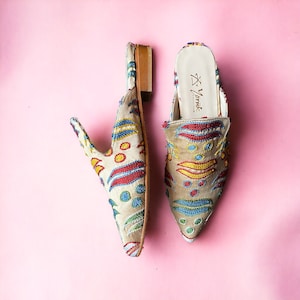 Saten Slide, Woven Mule, Cintemani Slipper, Ottoman Slipper, Embroidered Mule, Stylish Mule, Almond Toe Mule, Silk Slipper, Gifts for Wife