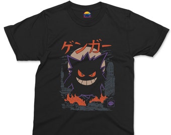 Gengar Anime Art T-shirt, Retro Cool Japanese Manga Style Graphic Tee, Japan Anime Gifts Shirt, Anime Lover tshirt for Kids Adult Unisex Top