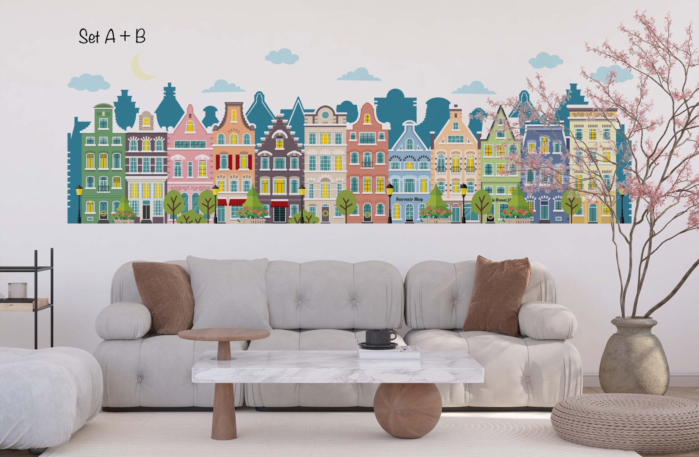 European Buildings Wall Decal for Kids Old Town Wall Sticker Nursery ...