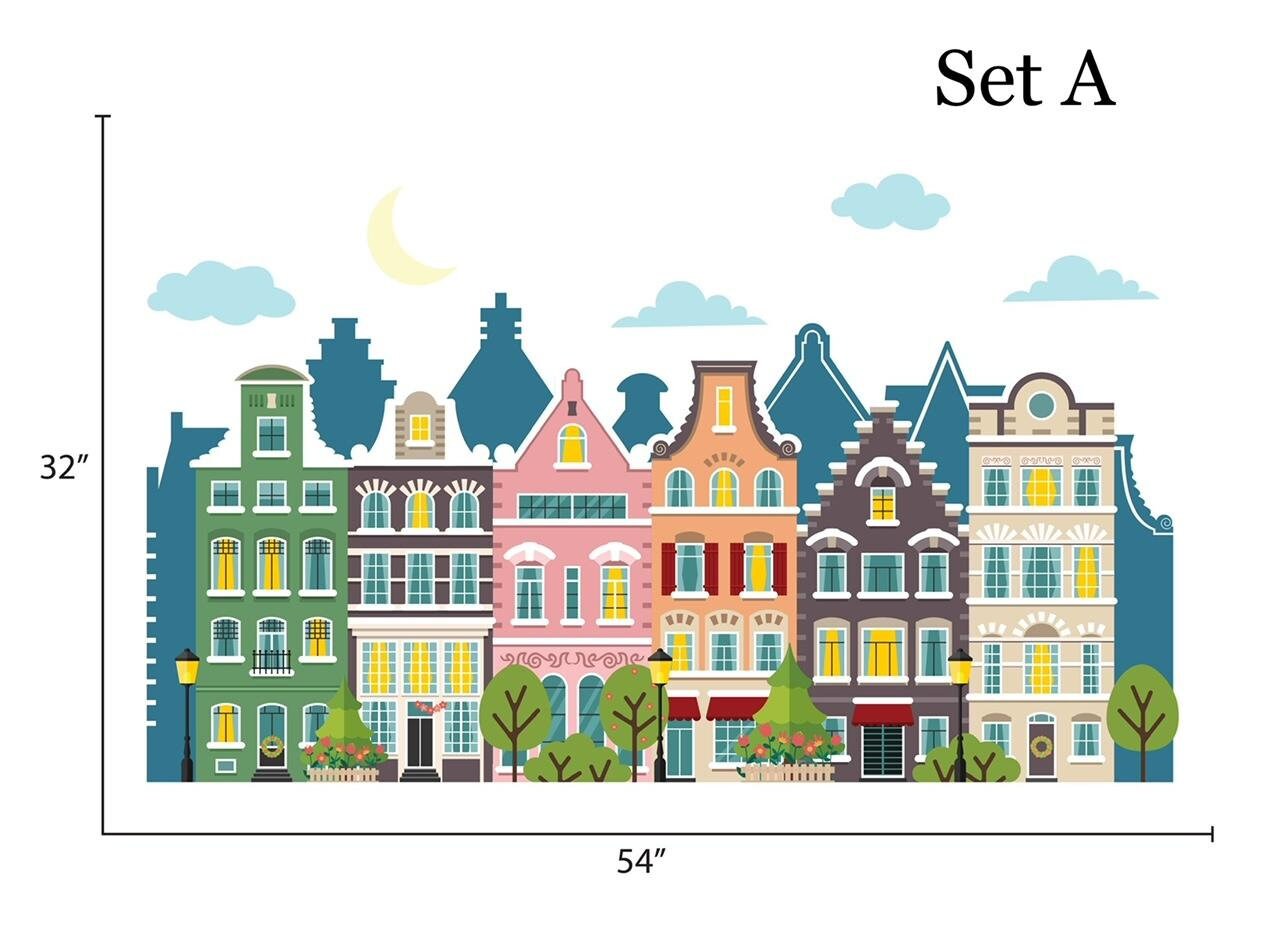 European Buildings Wall Decal for Kids Old Town Wall Sticker Nursery ...