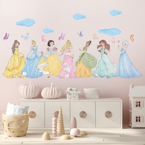 Prinsessa tapet Disney prinsess väggdekor för flickor vinyl prinsessdekor för barnrum avtagbar Disney prinsess väggkonst för flickors sovrum