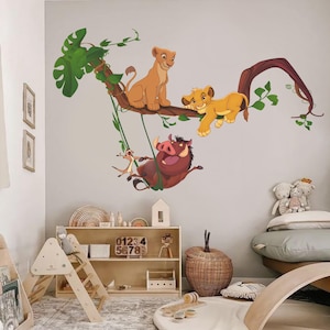 Lion King wall sticker removable Simba wall decal for nursery adorable Nala wallpaper for bedroom and playful Pumbaa vinyl wallart for kids.