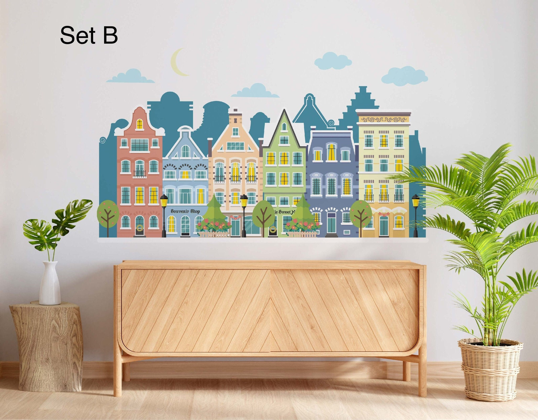 European Buildings Wall Decal for Kids Old Town Wall Sticker Nursery ...