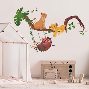 Simba Nala and Pumbaa wall sticker Lion King wall decal peel and stick wallpaper for nursery bedroom adorable Disney characters wall art.