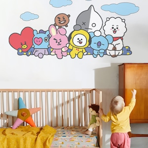 BT21 removable wall sticker for kids vinyl decal bt21 theme wallpaper unique bt21 characters wall art for nursery kids room wall room decor.