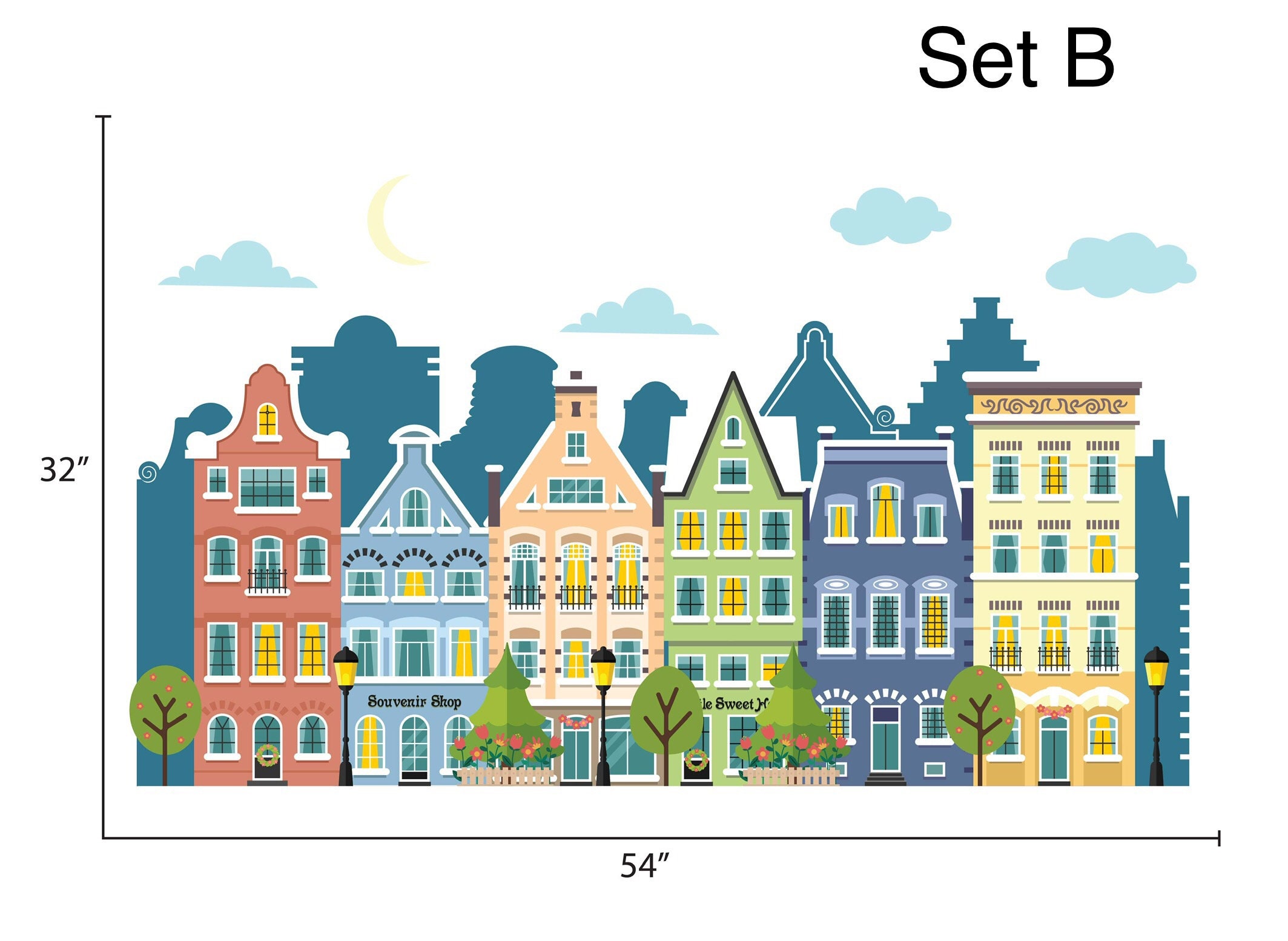 European Buildings Wall Decal for Kids Old Town Wall Sticker Nursery ...