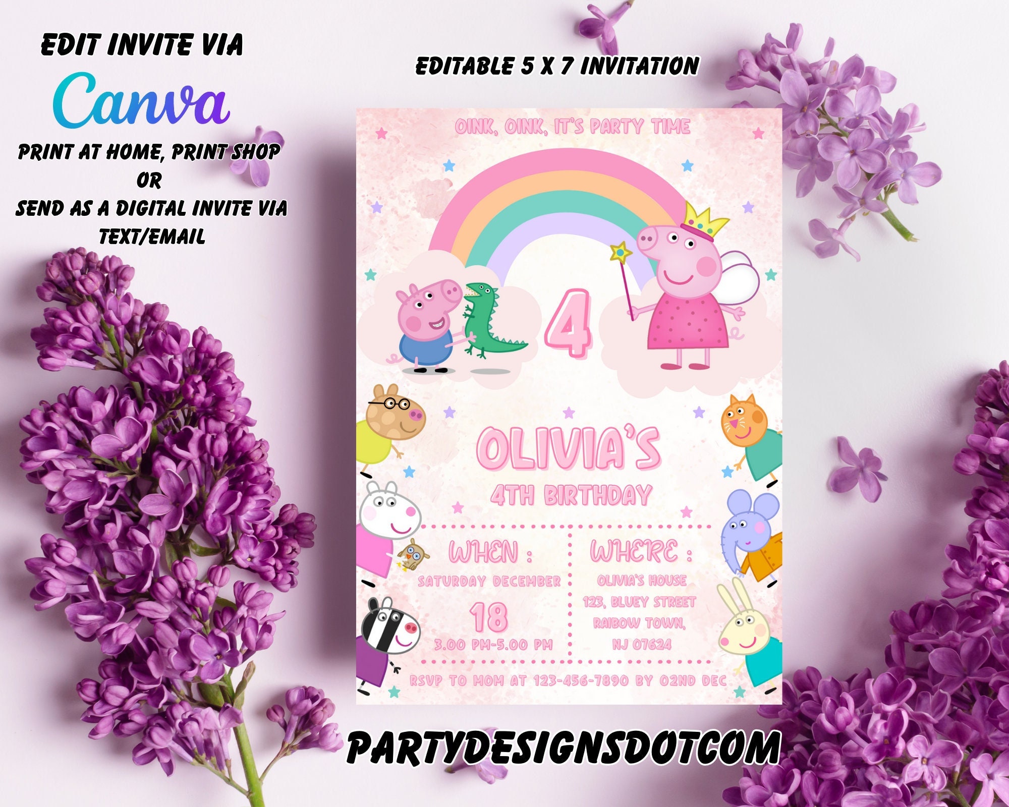 Invitation anniversaire Peppa Pig carte à gratter digitale