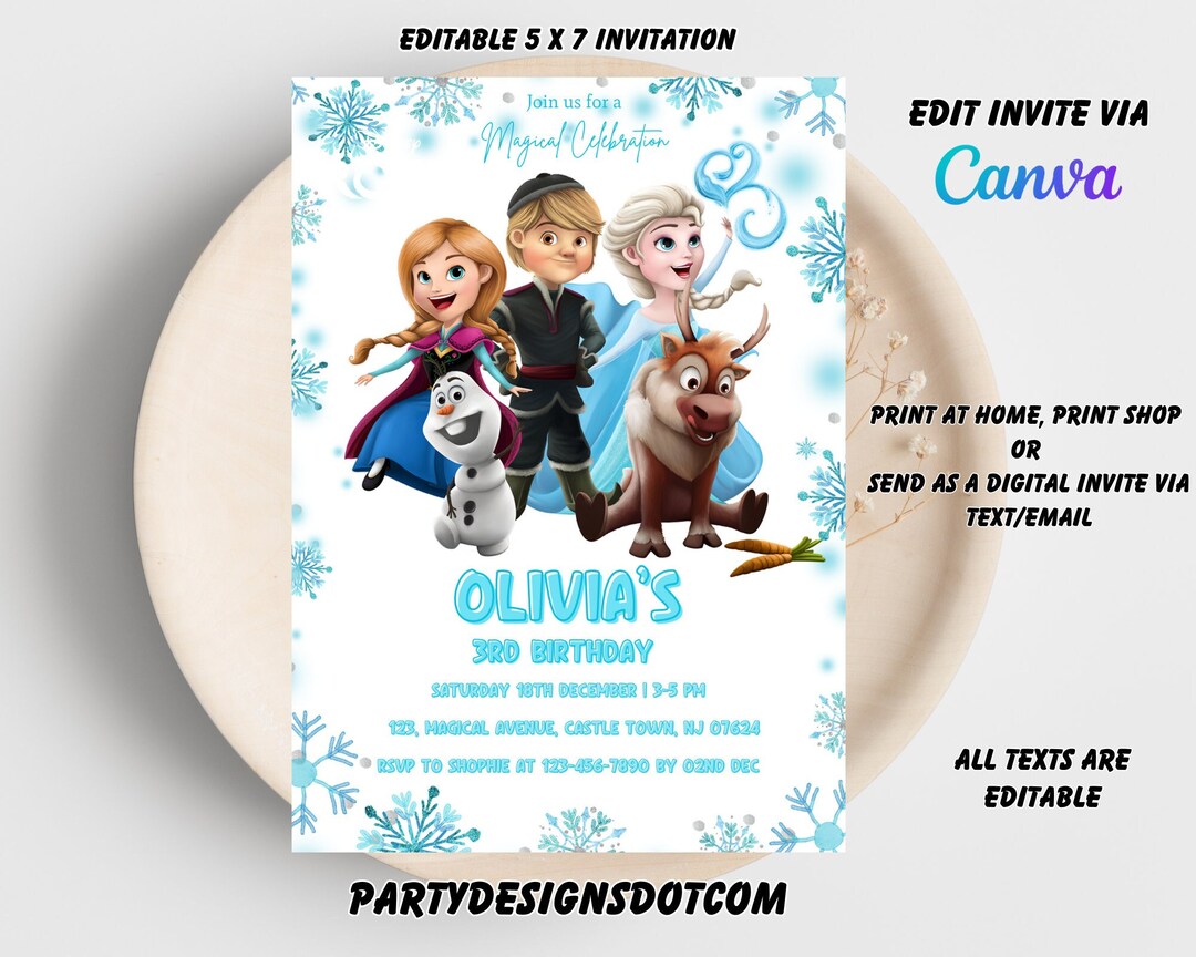 Editable Frozen Birthday Invitation Template, Princess Elsa Girl Evite