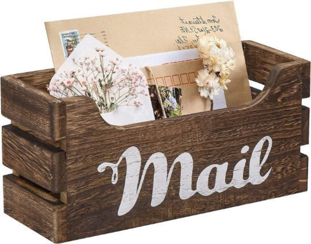 Decor Rustic Mail Holder Box Rustic Wood Mail Organizer With Etsy