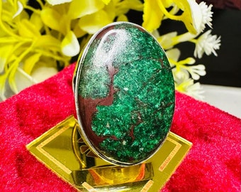 925 Sterling Silver Chrysocolla Ring Oval Shape Trendy Designer Cabochon Setting Ring For Unisex Adults