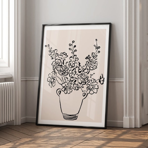 Matisse Print, Digital Download, Retro Floral Print, Hand Drawn Flower Vase Print, Abstract Botanical Flowers Print, Abstract Print Floral