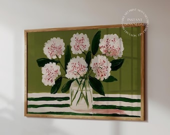 Hydrangea Floral Painting Print, Cottagecore Botanical Wall Decor (Digital Download)
