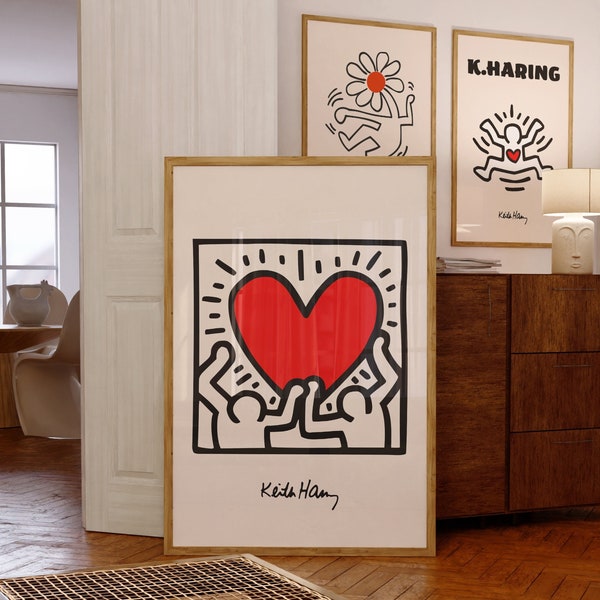 Keith Haring Print Poster, Keith Haring Heart, Dijital Keith Haring Poster,Keith Haring Love, Exhibition Poster, Digital Download Wall Print