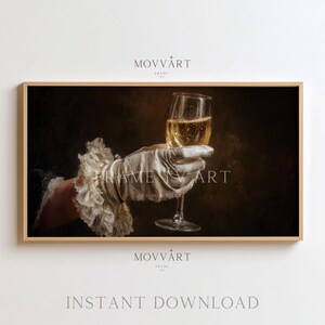 Champagne frame tv-kunst in oude geldstijl – vorstelijke hand met wijnglas in barokstijl voor luxe decor Barwagendecor voor tv-lijst