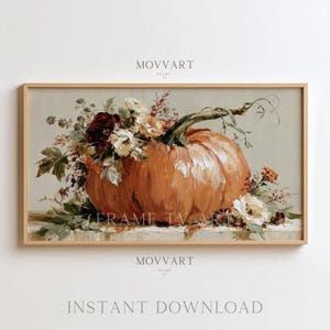 Floral Pumpkin Frame TV Art, Harvest Centerpiece Painting Autumn Pumpkin