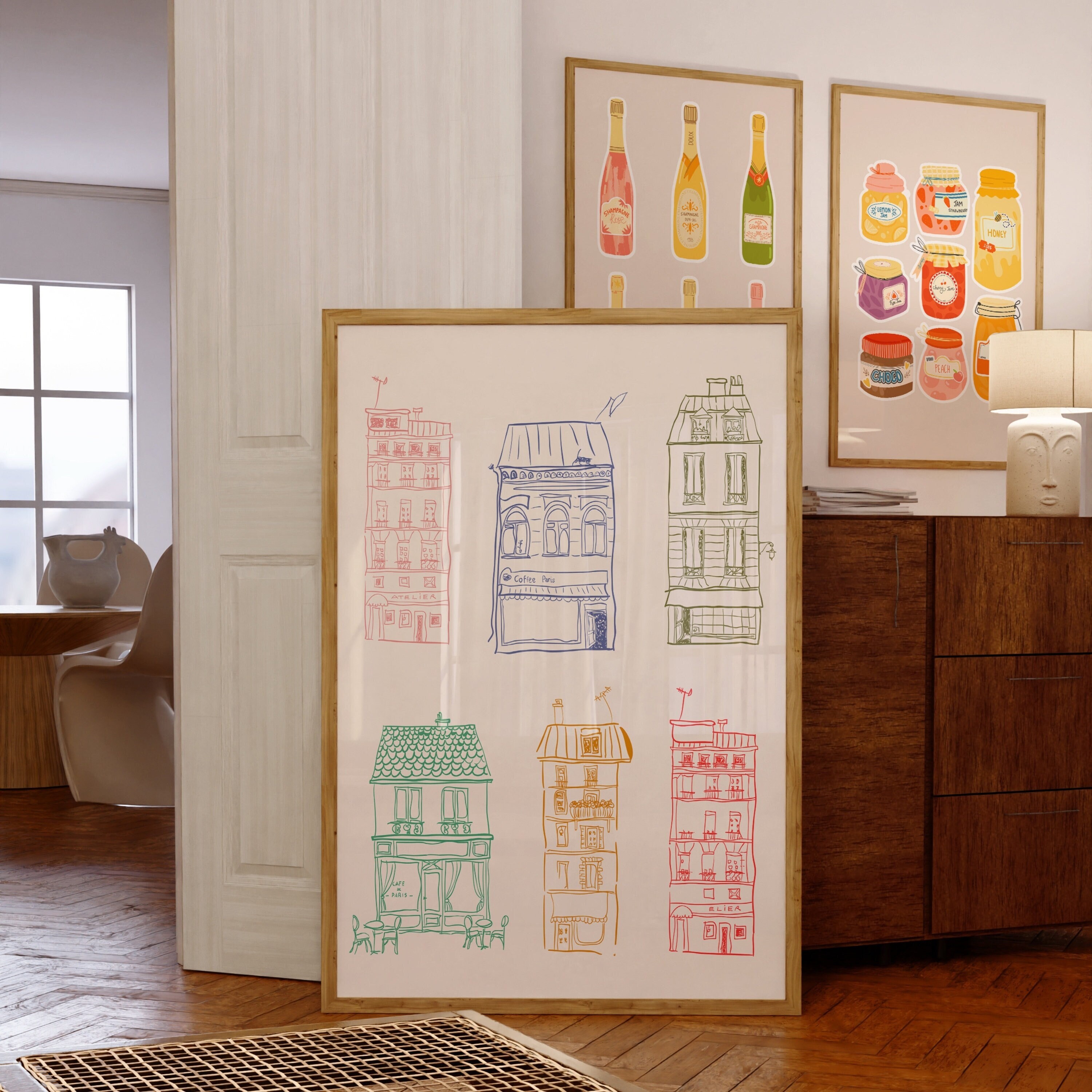 Apartment Illustration Print, French Digital Print Wall Art, Paris