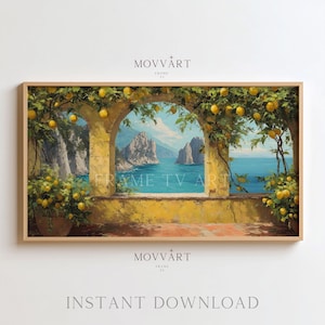 Moldura de TV com moldura de terraço de limão italiano: vista costeira de Capri (download digital)