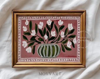 Spring Flowers Printable Wall Art, Trendy Botanical Painting Art Digital Download