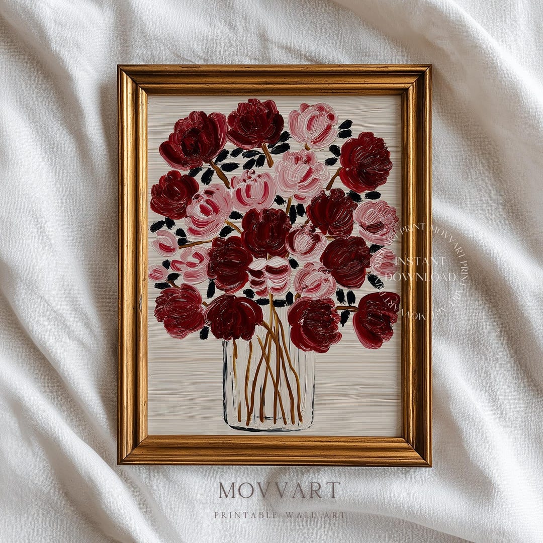 Red Rose Bouquet Painting, Valentine's Day Floral Art (digital Download ...