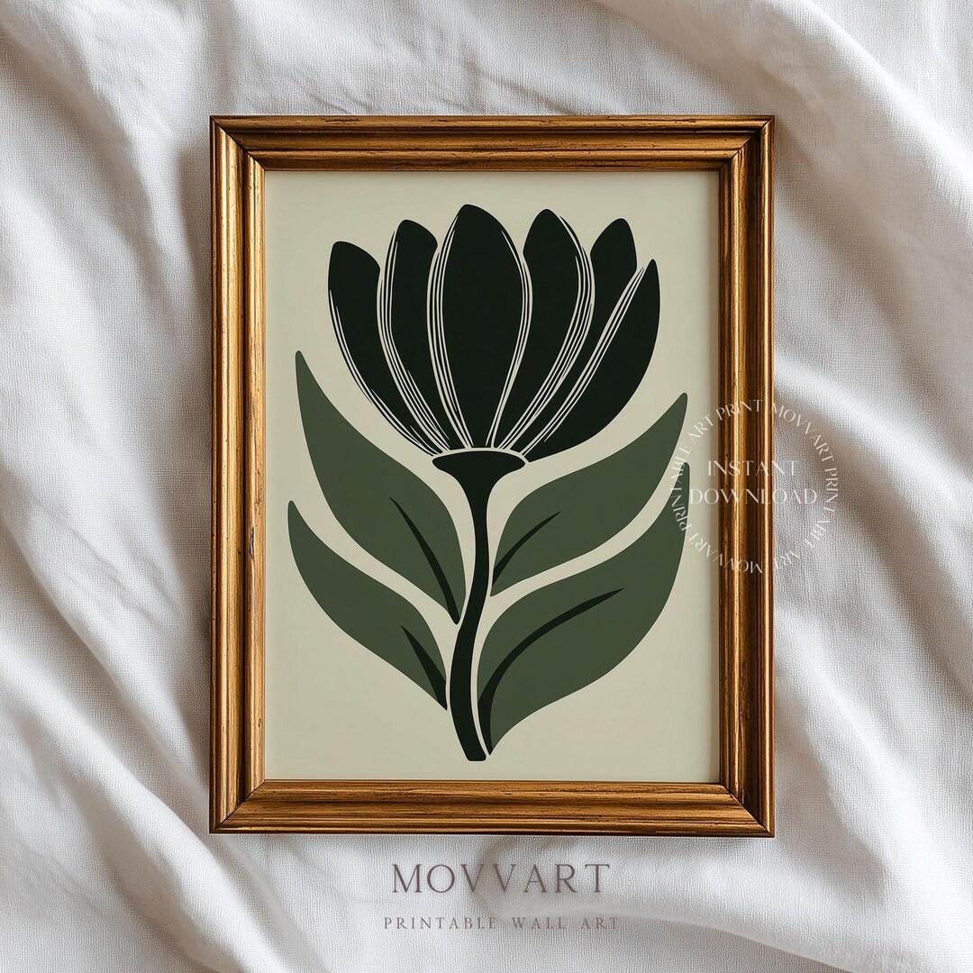 Folk Botanical Wall Art, Mid Century Modern Floral Print (digital ...