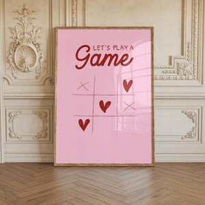 Hand-drawn Tic Tac Toe Game Valentines Day Love Wall Art Set Romantic Love Decor Poster Preppy Pink Red Prints Printable Gallery Digital