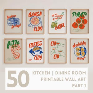 Hand Drawn Kitchen Dining Room Wall Art Set Eclectic Modern Minimalist Prints Coffee Wine Food Decor Trendy Printable Gallery Cin Cin Art