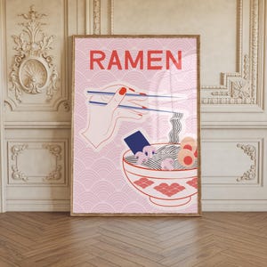 Ramen Chopsticks East Asian Inspired Food Wall Art Bundle Japanese Chinese Korean Wabi Sabi Dopamine Decor Pink Poster Wall Art Asia