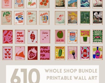 Hand Drawn Kitchen Art Prints: Eclectic Food & Drink Poster Set (Digital Download)
